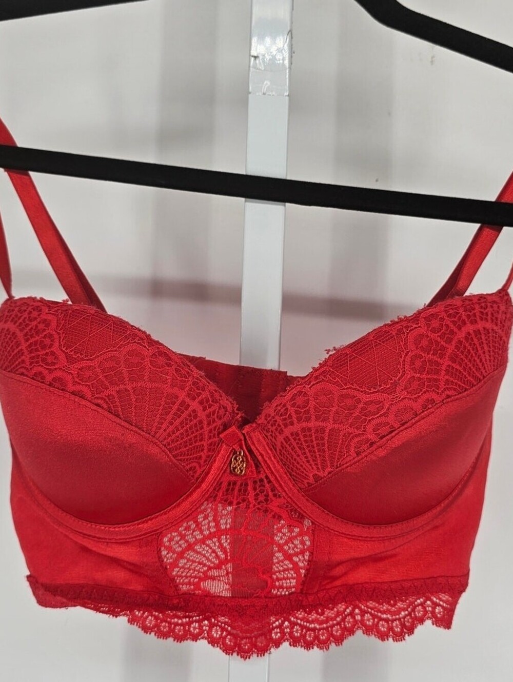 Vintage Y2K Daisy Fuentes Womens Sz 34C Longline Bra Red Sexy Lace